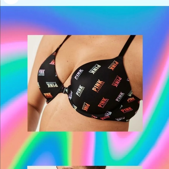 VS PINK Everywhere bra Size 38B Front Close
Strappy Back Rainbow Logo New - Picture 3 of 7